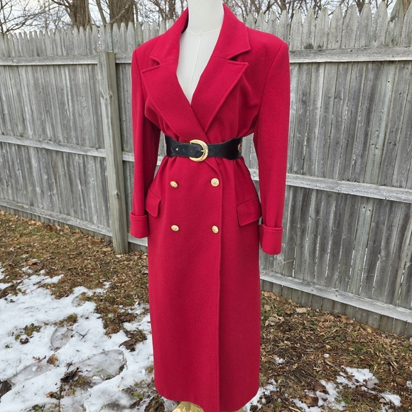 Vintage Long Red 100% Wool Coat Double-Breasted Utilitarian Corpcore Medium - Picture 12 of 16